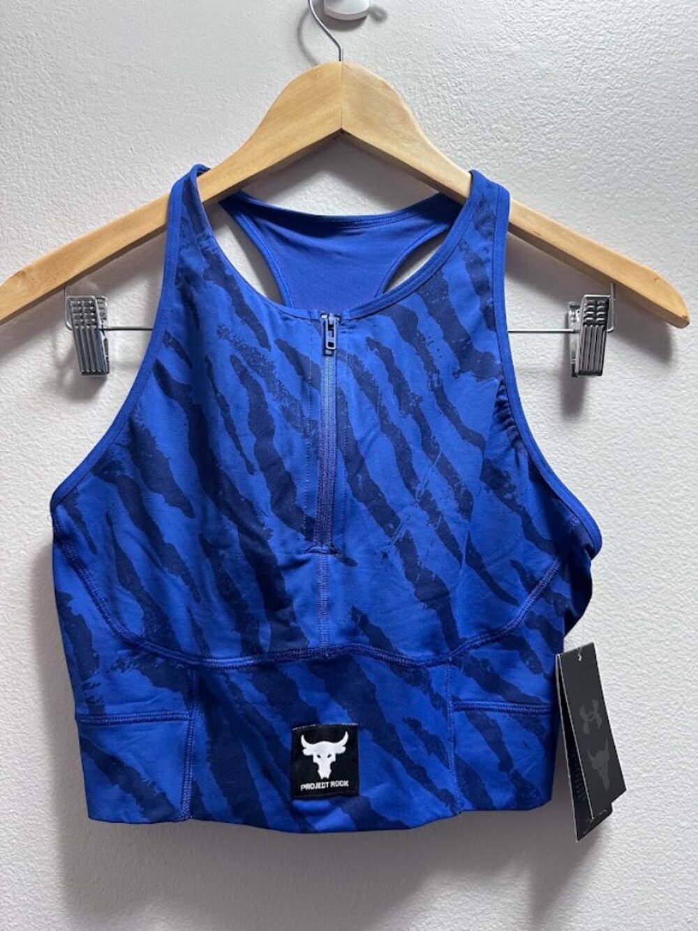 NWT Under Armour Project Rock Zip Sports Bra Blue Medium